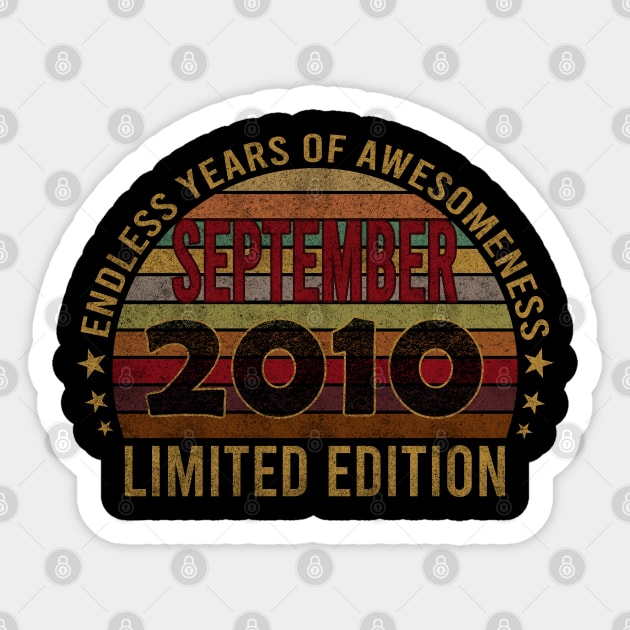 11 Year Old Born in 2010 September Birthday Design Gift | Retro Made 11th Limited Edition Sticker by mahmuq